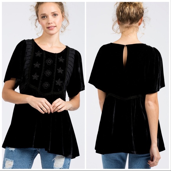 Snow Pink Velvet Baby Doll Top - Picture 7 of 9